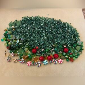 Green and Red Bead Collection with Charms, vintage and new!